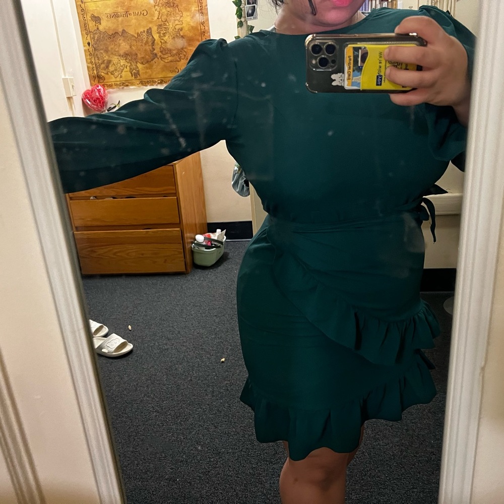 Wrap around emerald green dress